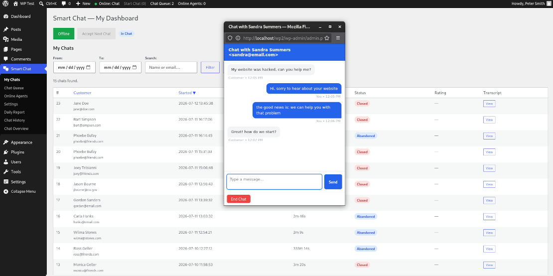 Agent chat popup